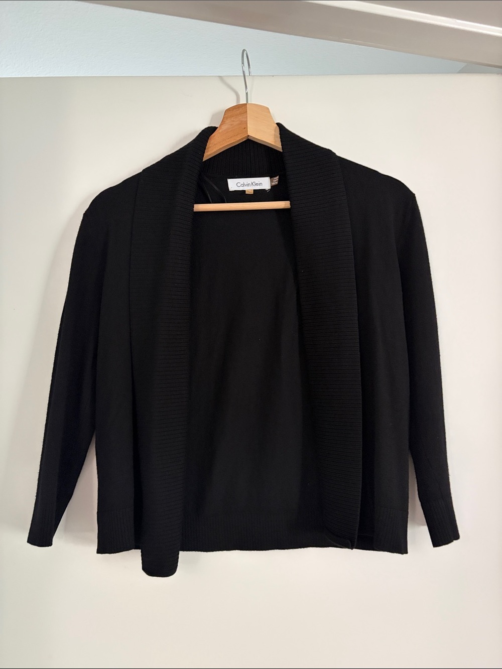 Calvin Klein Women's Black Open Cardigan with Shawl Collar